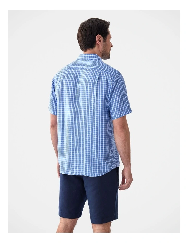 Pure Linen Short Sleeve Check Shirt Cayman Blue image 2
