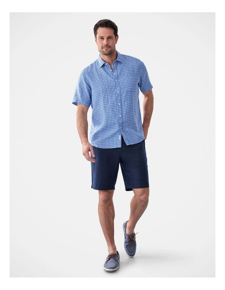 Pure Linen Short Sleeve Check Shirt Cayman Blue image 5