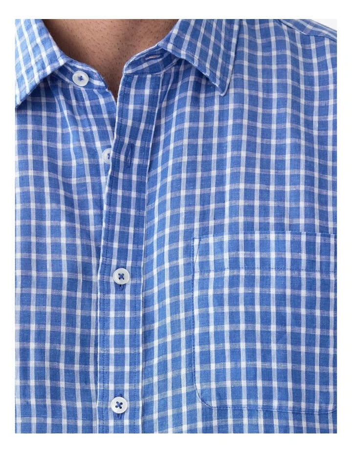 Pure Linen Short Sleeve Check Shirt Cayman Blue image 6