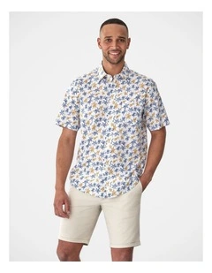 Casual Palm Print Short Sleeve Shirt White