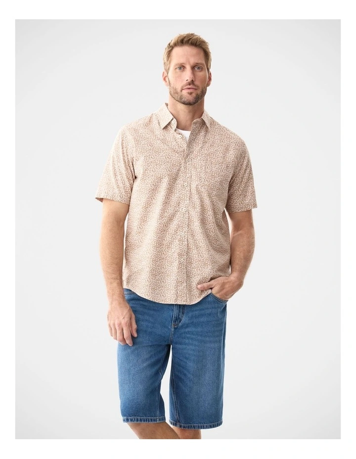 Casual Slub Bramble Print Short Sleeve Shirt in Acorn image 1