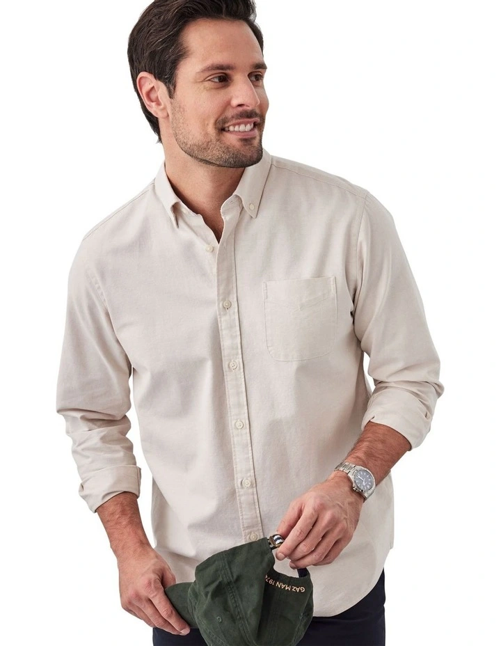 Casual Plain Oxford Shirt in Sand image 3