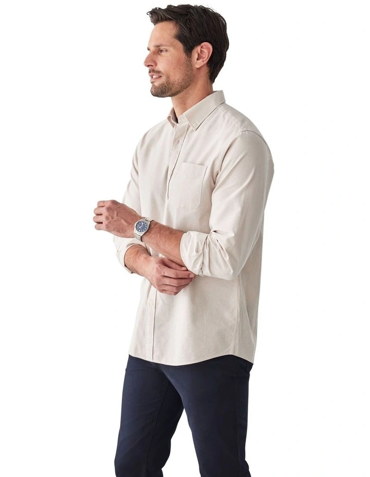 Casual Plain Oxford Shirt in Sand image 4