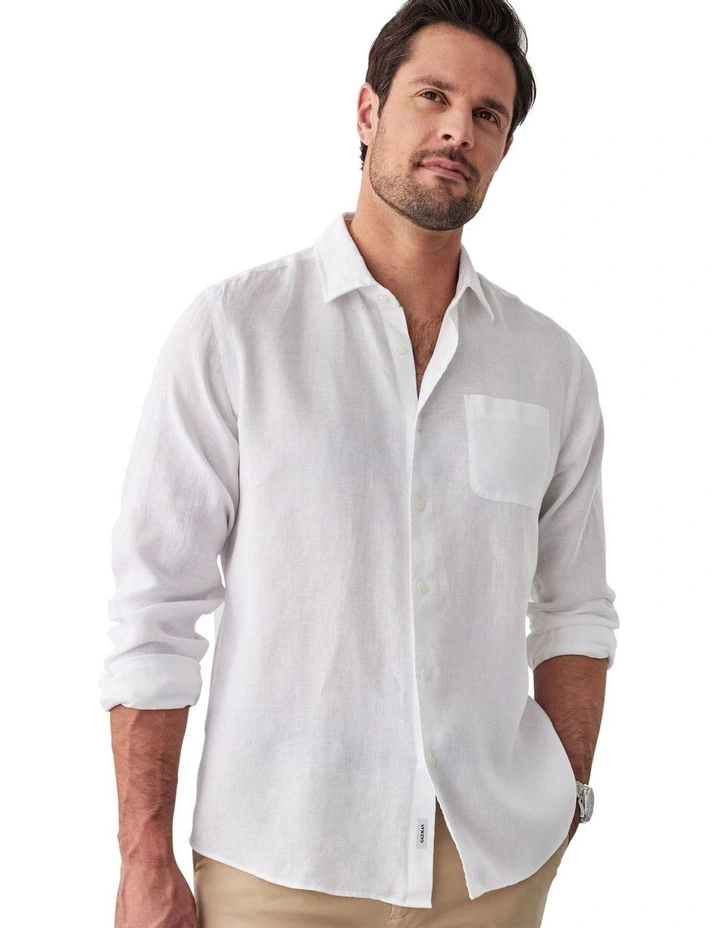 Pure French Linen Long Sleeve Shirt in White image 3