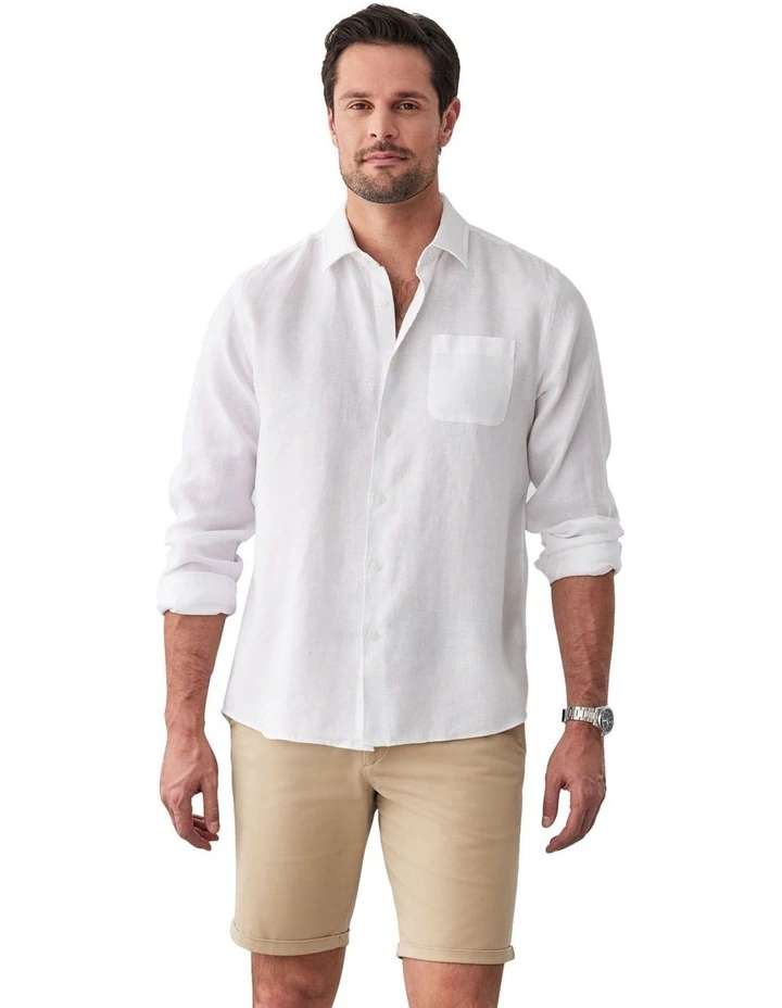 Pure French Linen Long Sleeve Shirt in White image 4