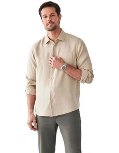Pure French Linen Long Sleeve Shirt in Sand