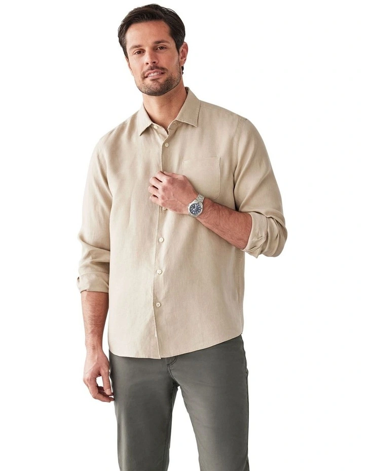 Pure French Linen Long Sleeve Shirt in Sand image 1