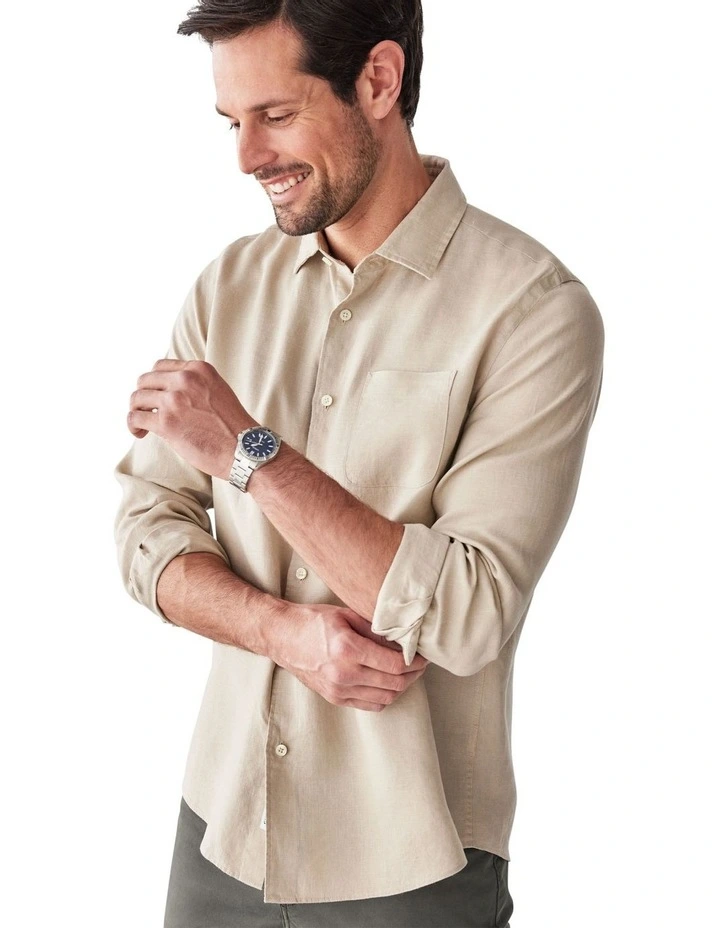 Pure French Linen Long Sleeve Shirt in Sand image 3