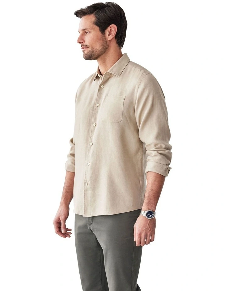 Pure French Linen Long Sleeve Shirt in Sand image 4
