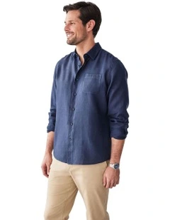 Pure French Linen Long Sleeve Shirt in Dark Navy