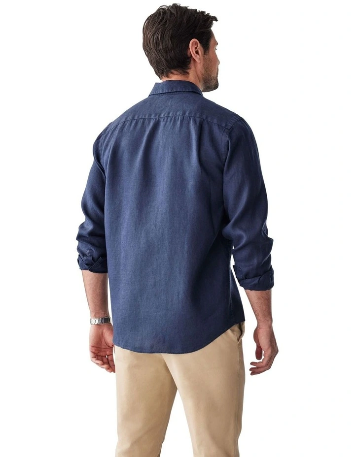 Pure French Linen Long Sleeve Shirt in Dark Navy image 2