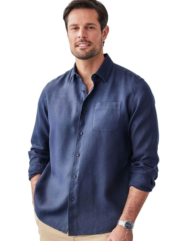 Pure French Linen Long Sleeve Shirt in Dark Navy image 3