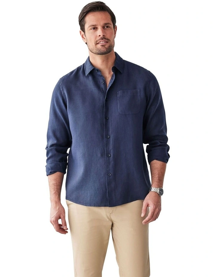 Pure French Linen Long Sleeve Shirt in Dark Navy image 4