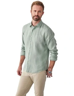 Pure French Linen Long Sleeve Shirt in Sage