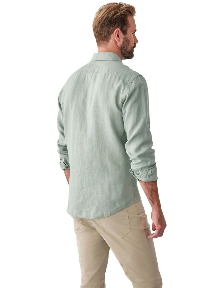 Pure French Linen Long Sleeve Shirt in Sage image 2