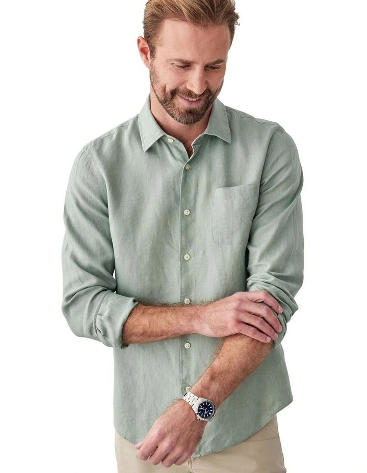 Pure French Linen Long Sleeve Shirt in Sage image 3