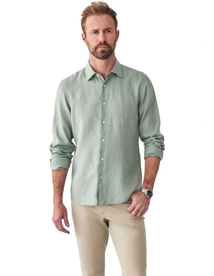 Pure French Linen Long Sleeve Shirt in Sage image 4