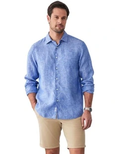 Pure French Linen Long Sleeve Shirt in Blue