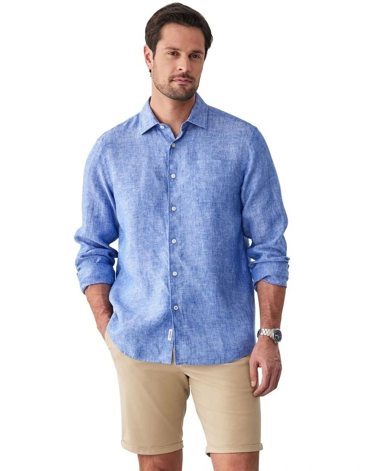 Pure French Linen Long Sleeve Shirt in Blue image 1