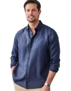 Pure French Linen Long Sleeve Shirt in Blue