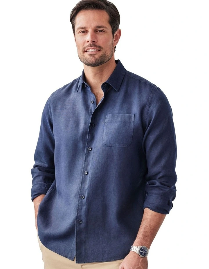 Pure French Linen Long Sleeve Shirt in Blue image 1