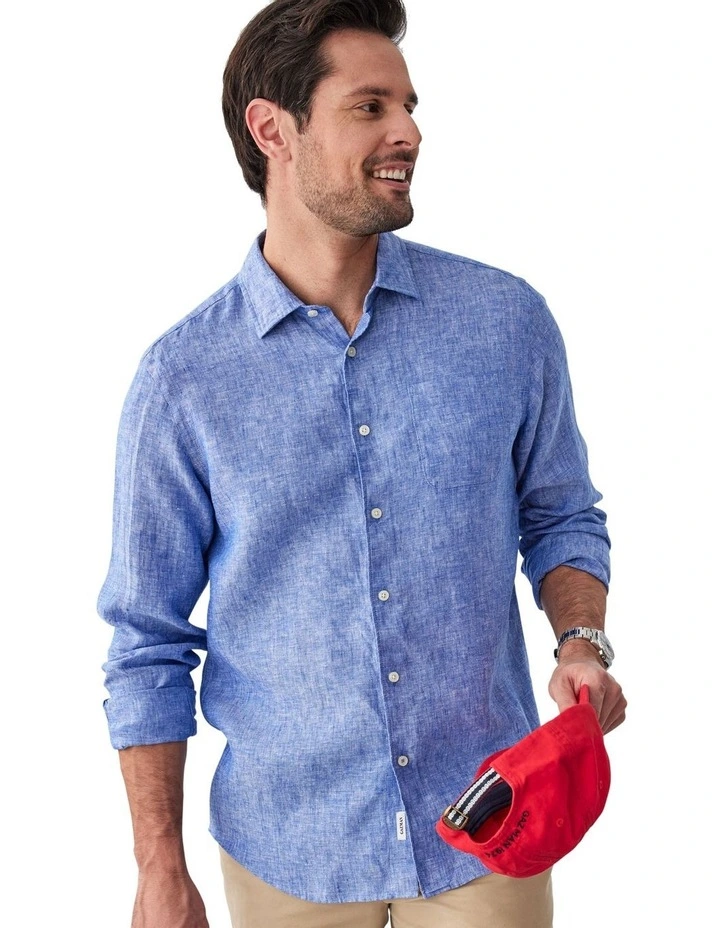 Pure French Linen Long Sleeve Shirt in Blue image 3