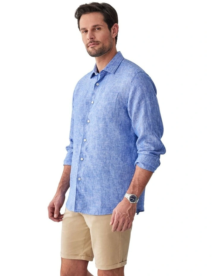 Pure French Linen Long Sleeve Shirt in Blue image 4