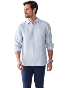 Pure French Linen Long Sleeve Shirt in Sky Blue