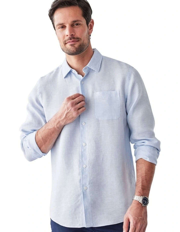 Pure French Linen Long Sleeve Shirt in Sky Blue image 3