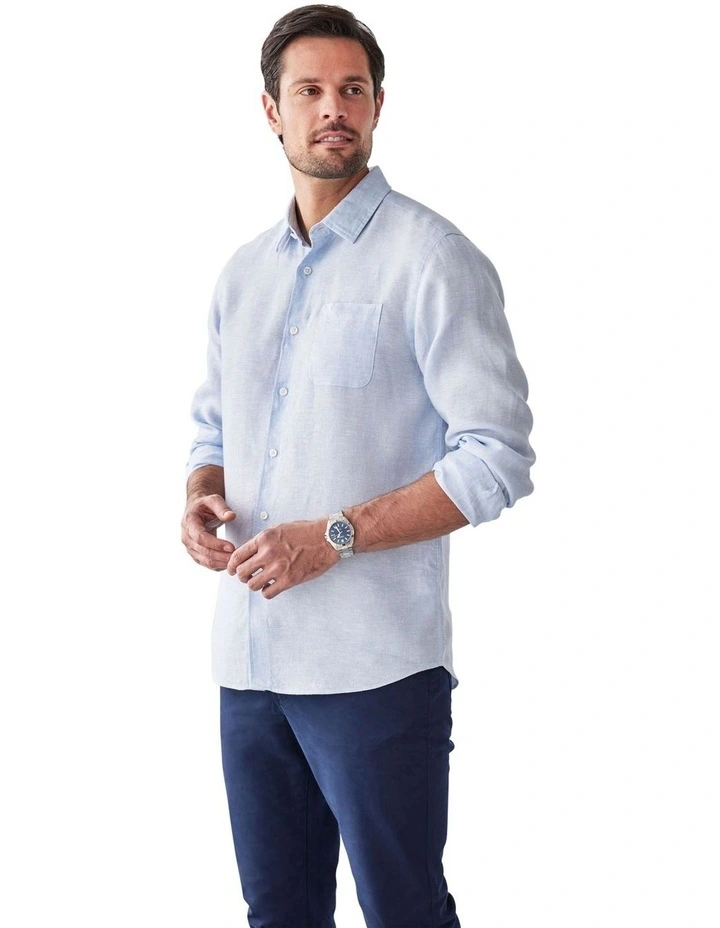 Pure French Linen Long Sleeve Shirt in Sky Blue image 4