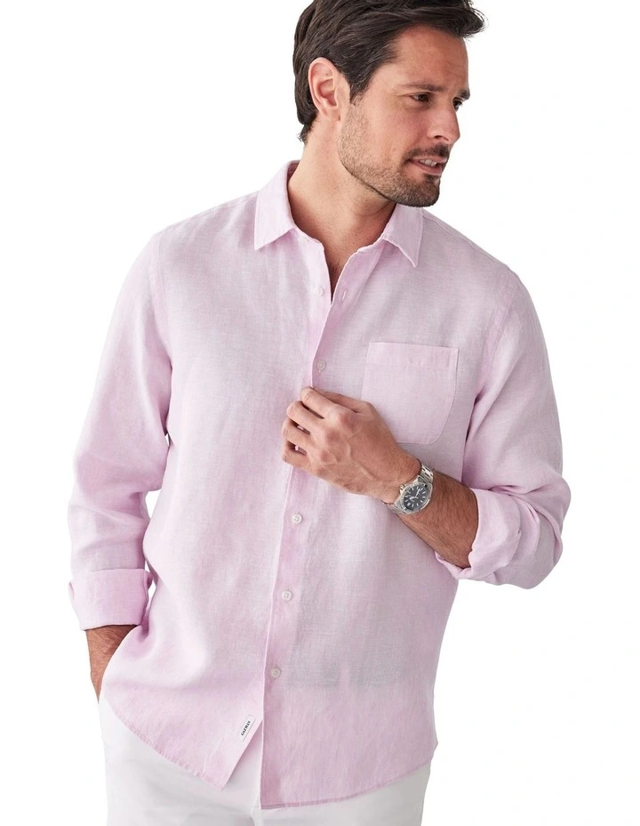 Pure French Linen Long Sleeve Shirt Pale in Pink image 3