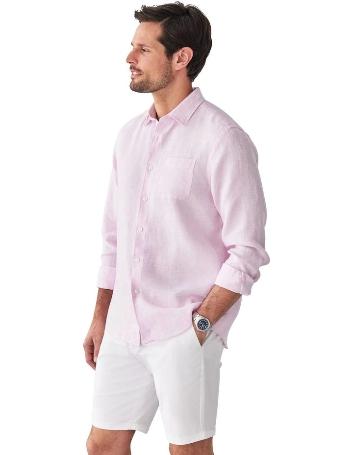 Pure French Linen Long Sleeve Shirt Pale in Pink image 4