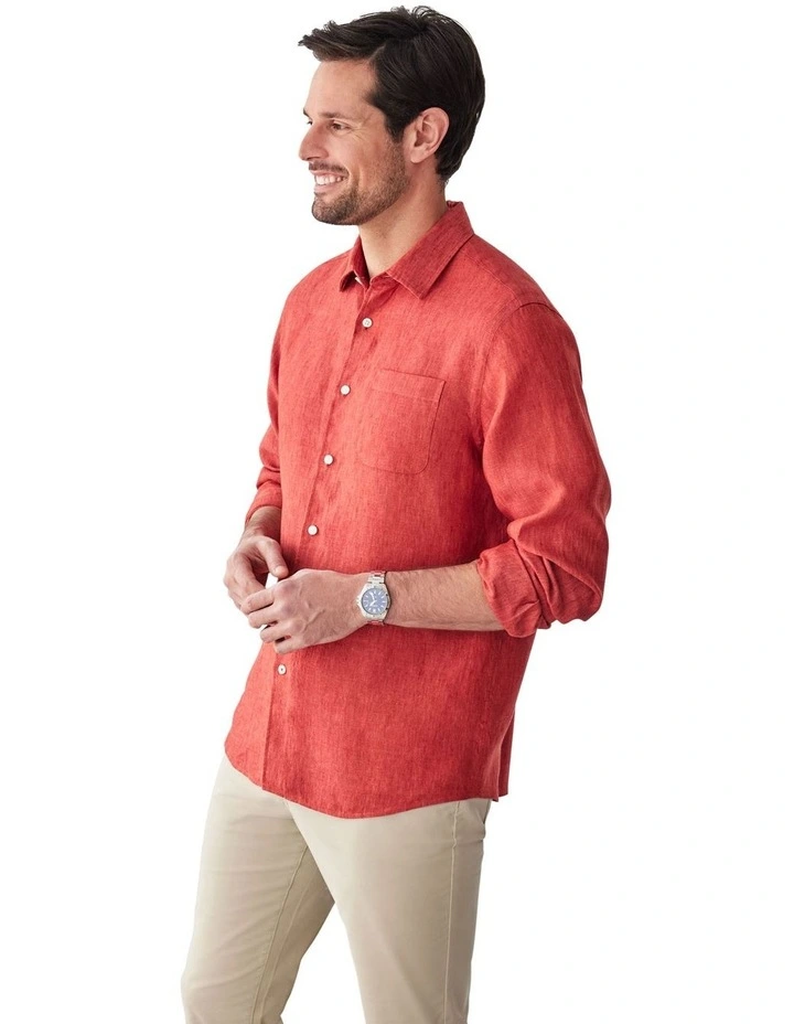 Pure French Linen Long Sleeve Shirt Paprika image 4
