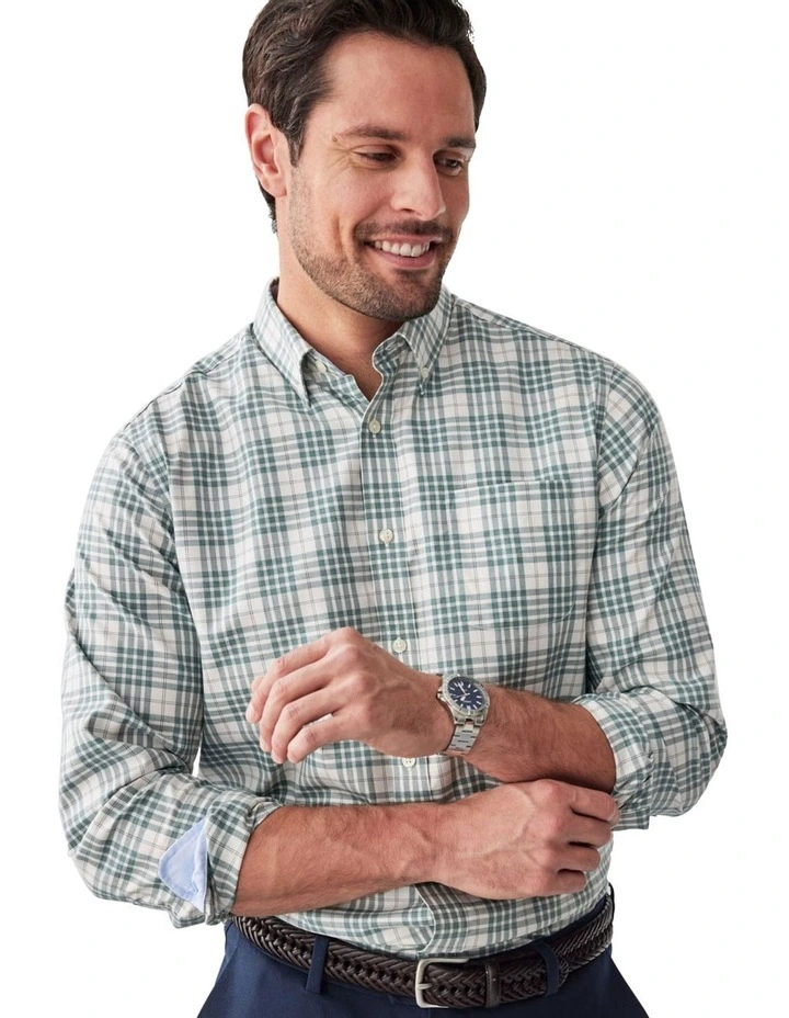Easy Care Twill Check Long Sleeve Shirt in Sage image 3