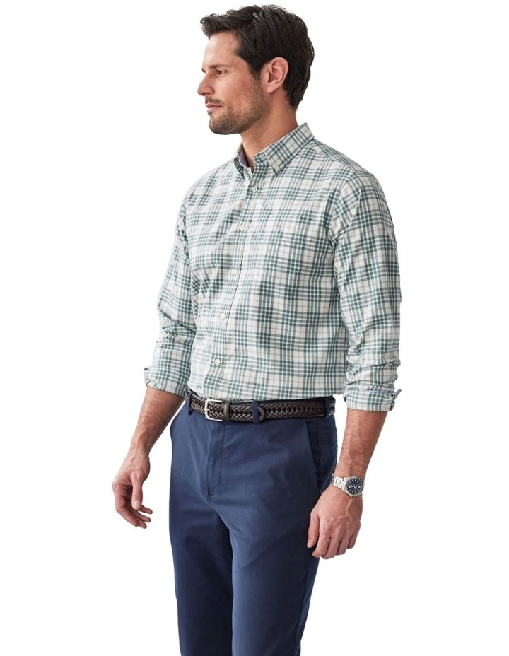 Easy Care Twill Check Long Sleeve Shirt in Sage image 4