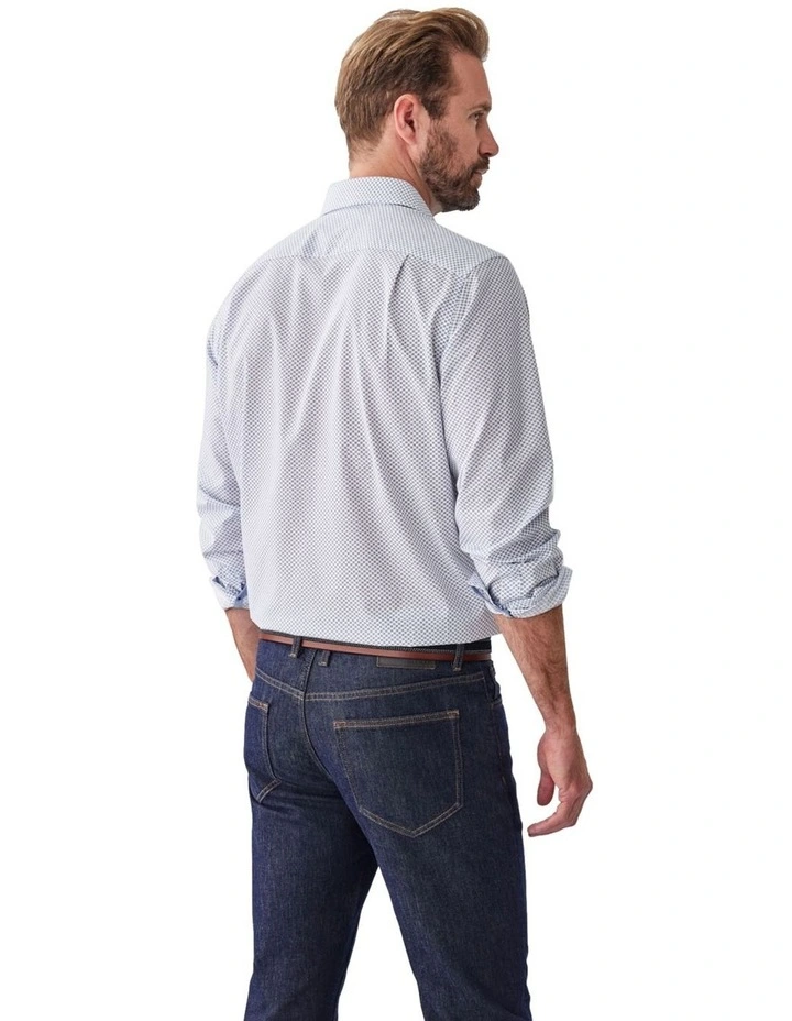 Easy Care Poplin Geo Print Long Shirt in White image 2