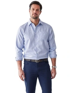 Easy Care Multi Check Long Sleeve Shirt in Blue