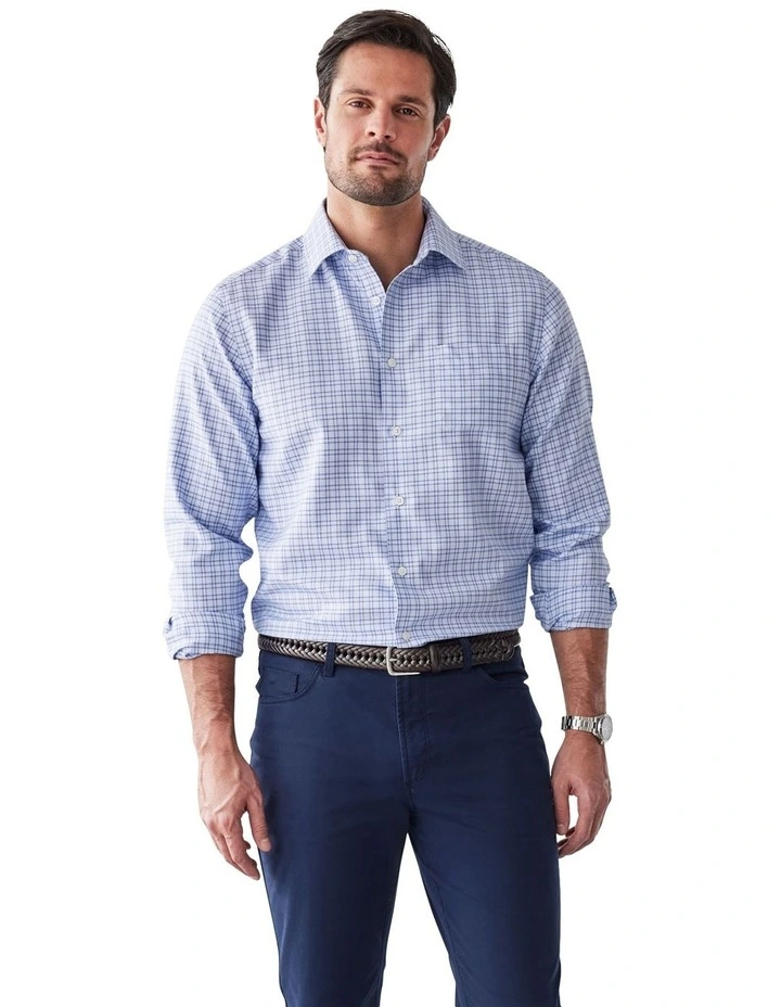Easy Care Multi Check Long Sleeve Shirt in Blue image 1