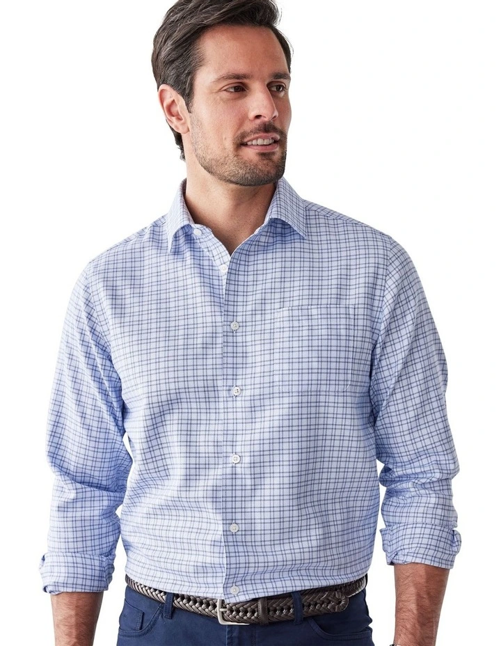 Easy Care Multi Check Long Sleeve Shirt in Blue image 3