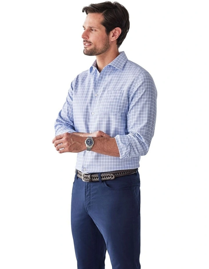 Easy Care Multi Check Long Sleeve Shirt in Blue image 4