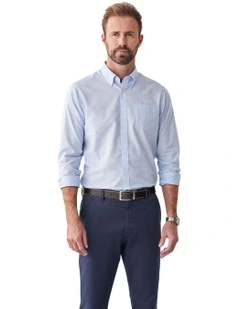 Easy Care Twill Check Long Sleeve Shirt in Blue