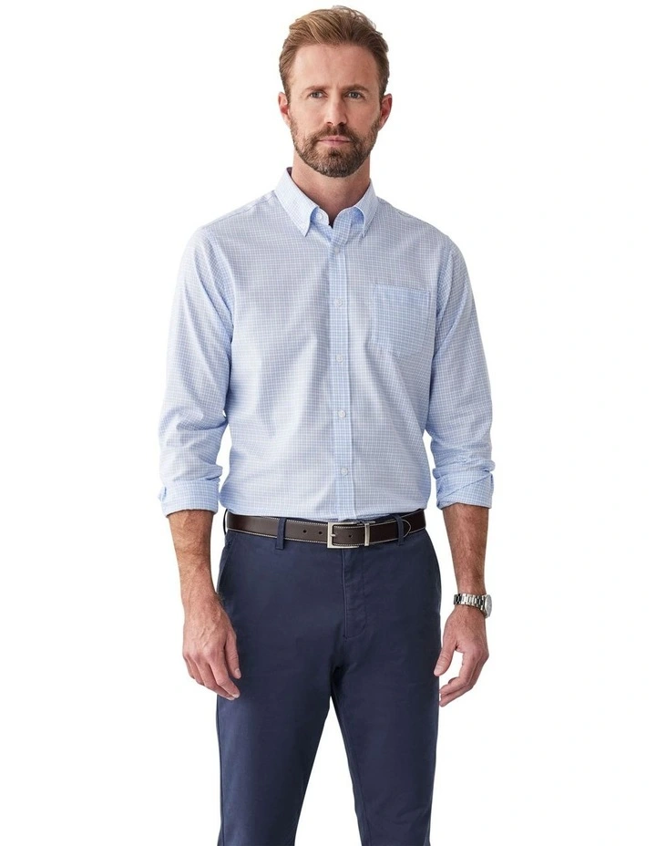 Easy Care Twill Check Long Sleeve Shirt in Blue image 1