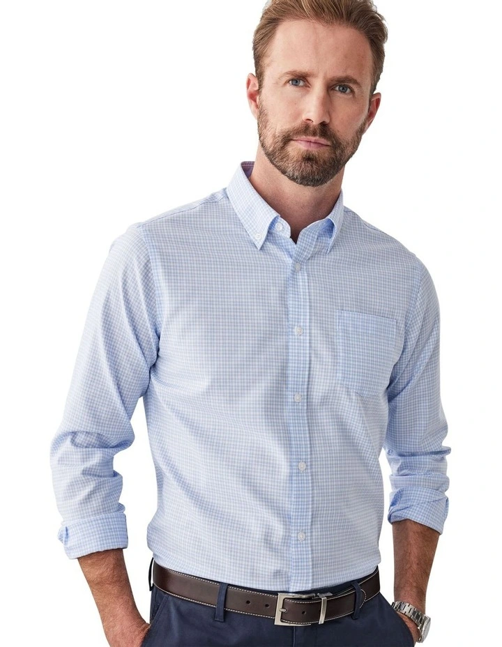 Easy Care Twill Check Long Sleeve Shirt in Blue image 3