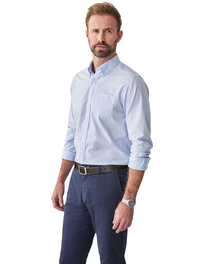 Easy Care Twill Check Long Sleeve Shirt in Blue image 4