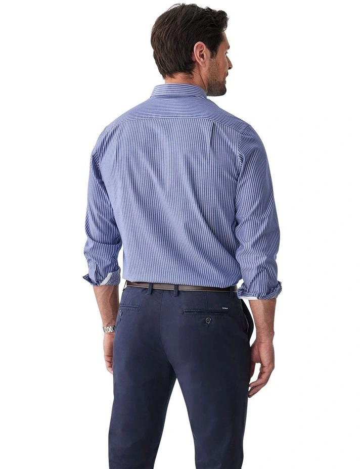 Easy Care Twill Stripe Long Sleeve Shirt in Indigo image 2
