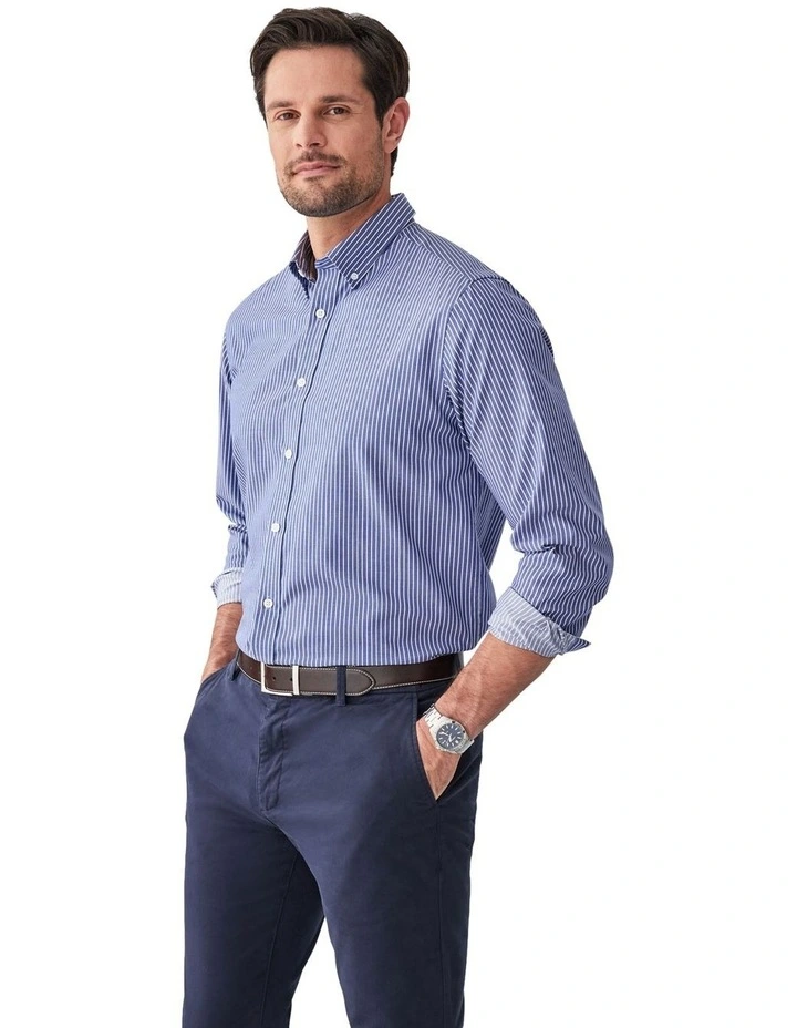 Easy Care Twill Stripe Long Sleeve Shirt in Indigo image 4