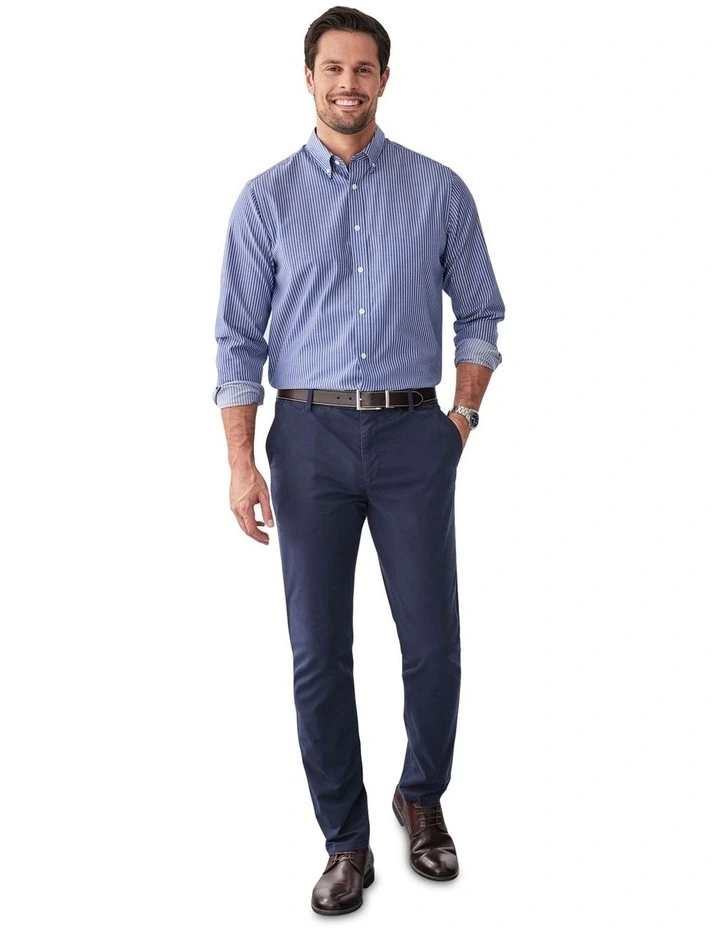 Easy Care Twill Stripe Long Sleeve Shirt in Indigo image 5