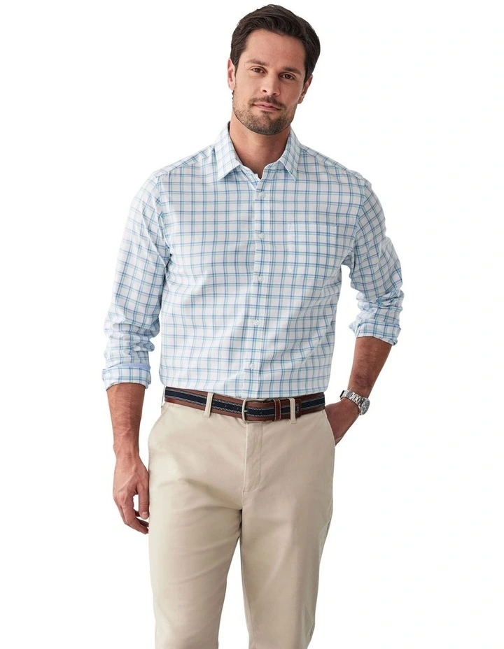 Easy Care Twill Check Long Sleeve Shirt in White image 1