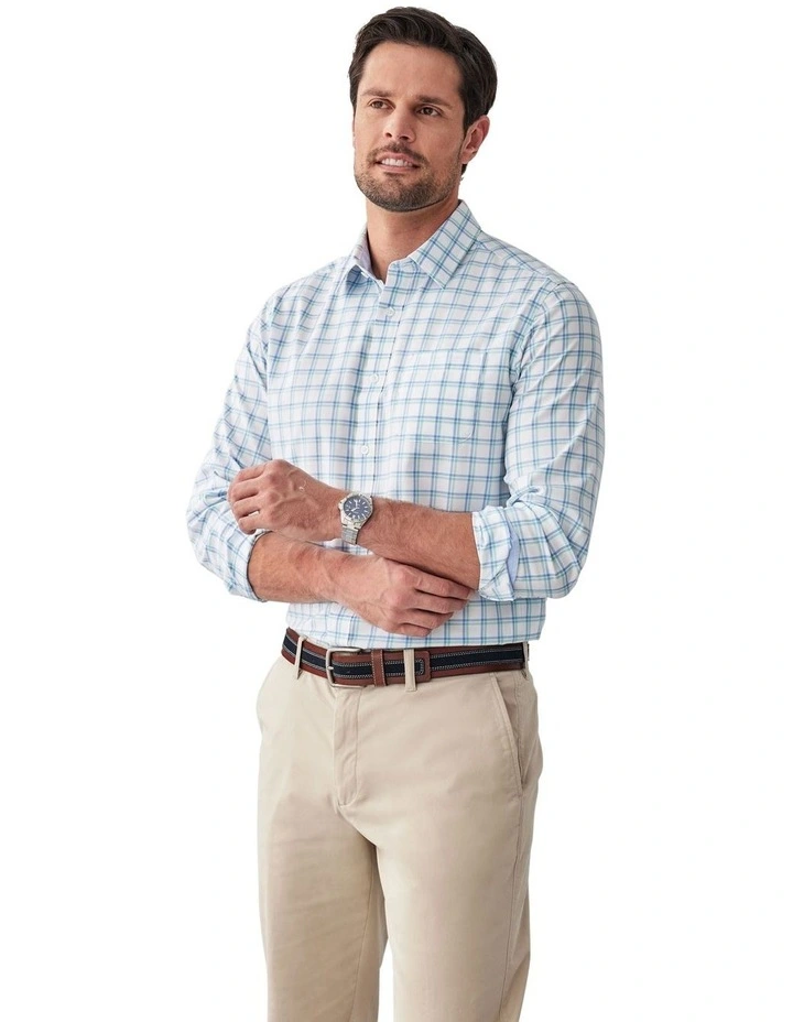 Easy Care Twill Check Long Sleeve Shirt in White image 4