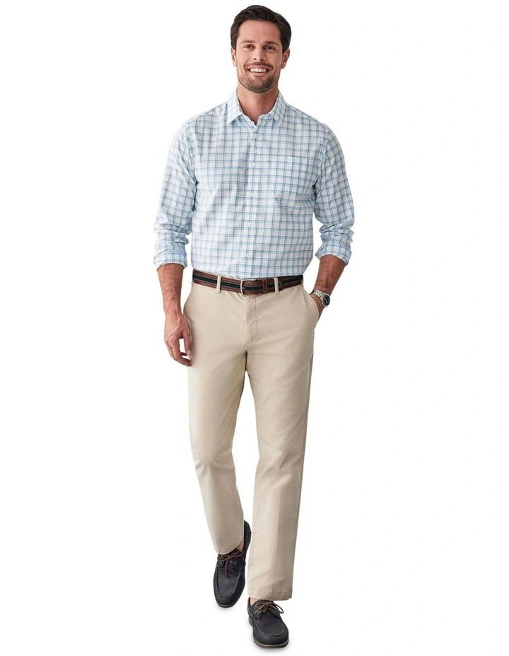 Easy Care Twill Check Long Sleeve Shirt in White image 5